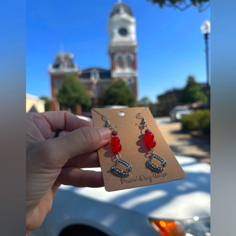 Blood red bead Fang dangling earrings Peaced by Alise custom TVD inspired